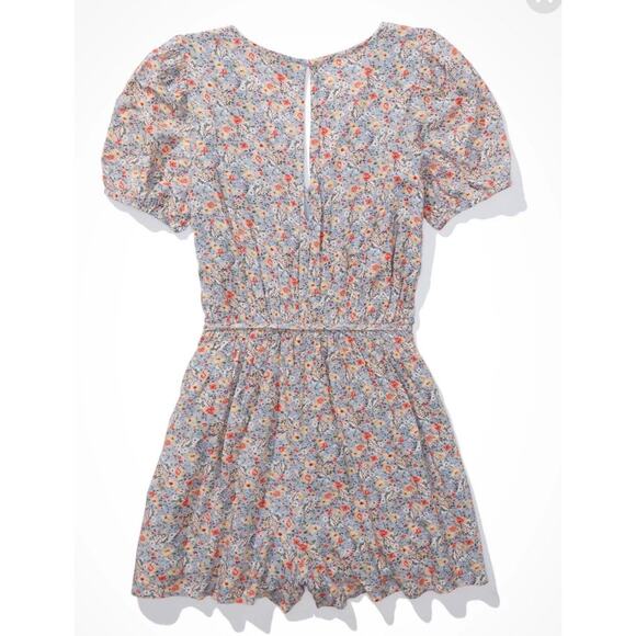 American Eagle Floral Carnation Wrap Front Lightweight V Neck Summer Romper Sz L - Picture 10 of 15